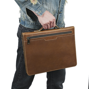 Retro Style Leather <b>Briefcase</b> For Men 12.9 Inch Tablet A4 Size Business Travel Multifunctional Handbag - Product Image 1