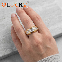 LUCKYJIU Maßgefertigter Schmuck Wasserdichter 18K Vergoldeter Edelstahl Minimalistischer Zirkonia-Besetzter Breiter Ring für Damen