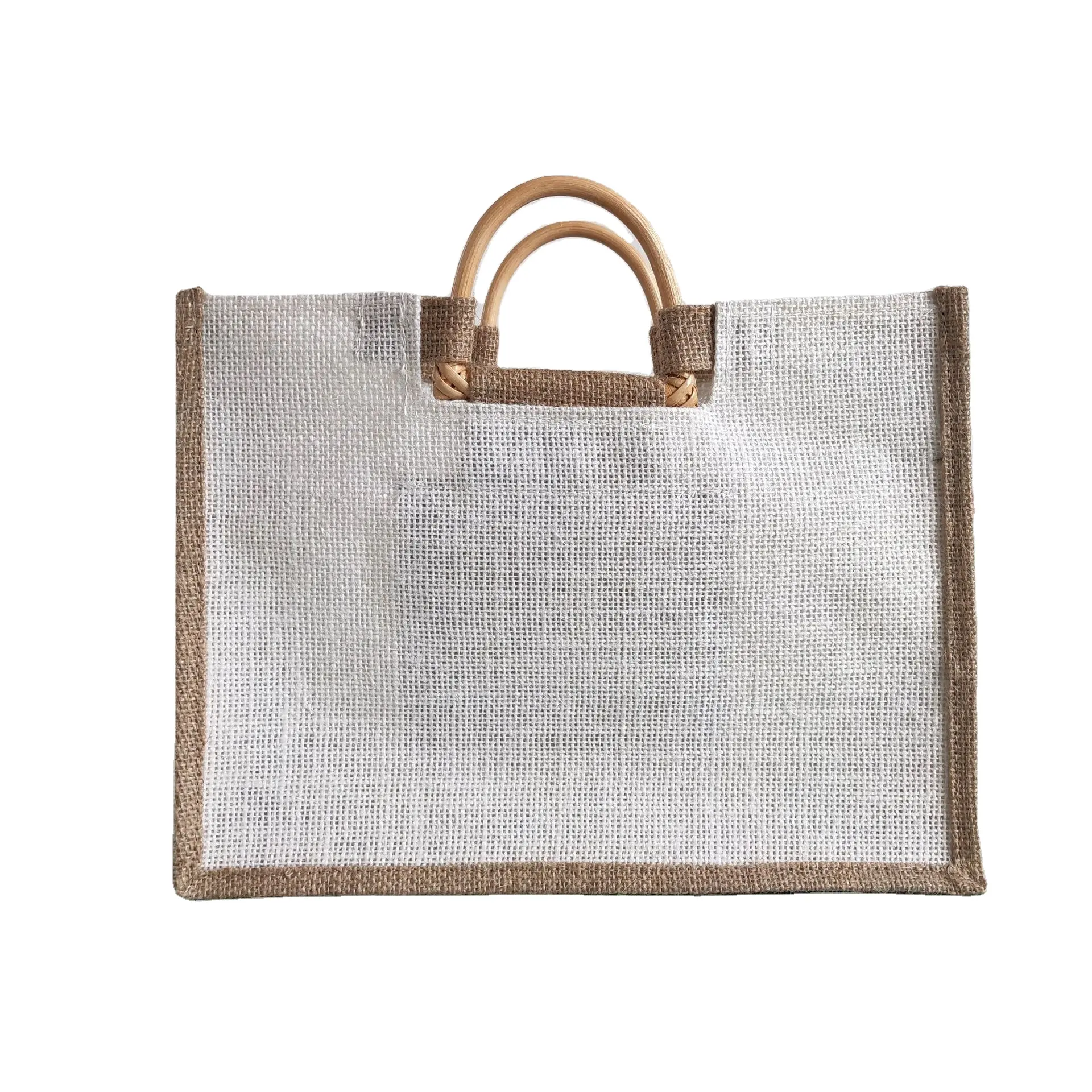 Khuyến mại vải làm vách ngăn Túi tote với logo mây tre gỗ cổ điển handmade sơn đay Túi