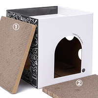 Maison pour chat en carton pliable avec griffoir, cachette interactive à plusieurs entrées pour chats d'intérieur et chatons
