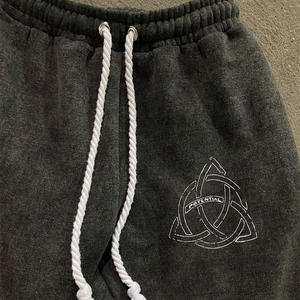 กางเกงวอร์มขายาวทรงขาบาน ผ้าฝ้ายคุณภาพสูง 100% ลายพิมพ์โลโก้แบบกำหนดเอง สไตล์ฮิปฮอป ล้างสีแบบ Acid Wash พร้อมเชือกผูกและแถบข้าง สำหรับผู้ชาย - Product Image 3