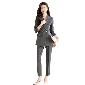Women's Suit Set Black Double Breasted Jacket Pants Three Quarter Sleeve Polyester Anti-Wrinkle Elegant Office Wear Autumn - Product Image 5