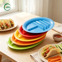 Pembatas Piring Sajian Taco Plastik, Penyangga Taco 3 Buah, Cangkang Lunak/Keras, 2 Kompartemen Saus, Aman untuk Mesin Cuci Piring