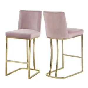 Modern Luxury stainless steel Pink Velvet Upholstered Gold High bar chair Bar Stool Supplier