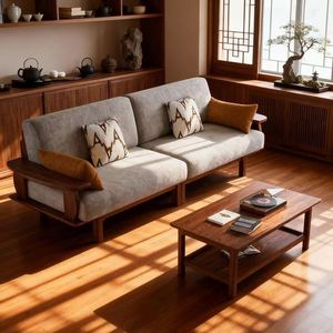 Sofá de madera maciza para sala de estar, estilo minimalista moderno, diseño de líneas rectas, duradero para uso doméstico - Product Image 3