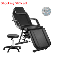 Lit de massage Luxmars avec dossier réglable, fauteuil d'esthéticienne en cuir PU, lit de beauté, réduction limitée de 50 %, noir uniquement
