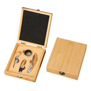 Juego de caja de regalo de madera personalizada al por mayor, sacacorchos para vino, cuchillo de caballito de mar, vertedor y tapón de vino, juegos de accesorios para vino de acero inoxidable - Product Image 1