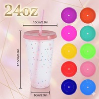 Gobelet en plastique jetable écologique 24 oz avec couvercle et paille, à changement de couleur, pour consommation directe, personnalisable avec logo, faible MOQ, idéal pour les fêtes