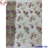 Tissu satiné léger de luxe Lisami 3D à fleurs, avec grandes paillettes en cristal, broderie de pierres collées, Ripstop, écologique