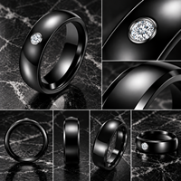 Bague de mariage JLM High-Tech en céramique noire avec sertissage d'anneau, pierre solitaire en zircone cubique, dôme, anti-rayures, vente en gros de bijoux