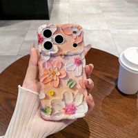 Coque de téléphone tendance motif peinture à l'huile marguerites violettes et bleues avec strass pour iPhone 16 17 Pro Max, coques arrière pour iPhone 16 Pro