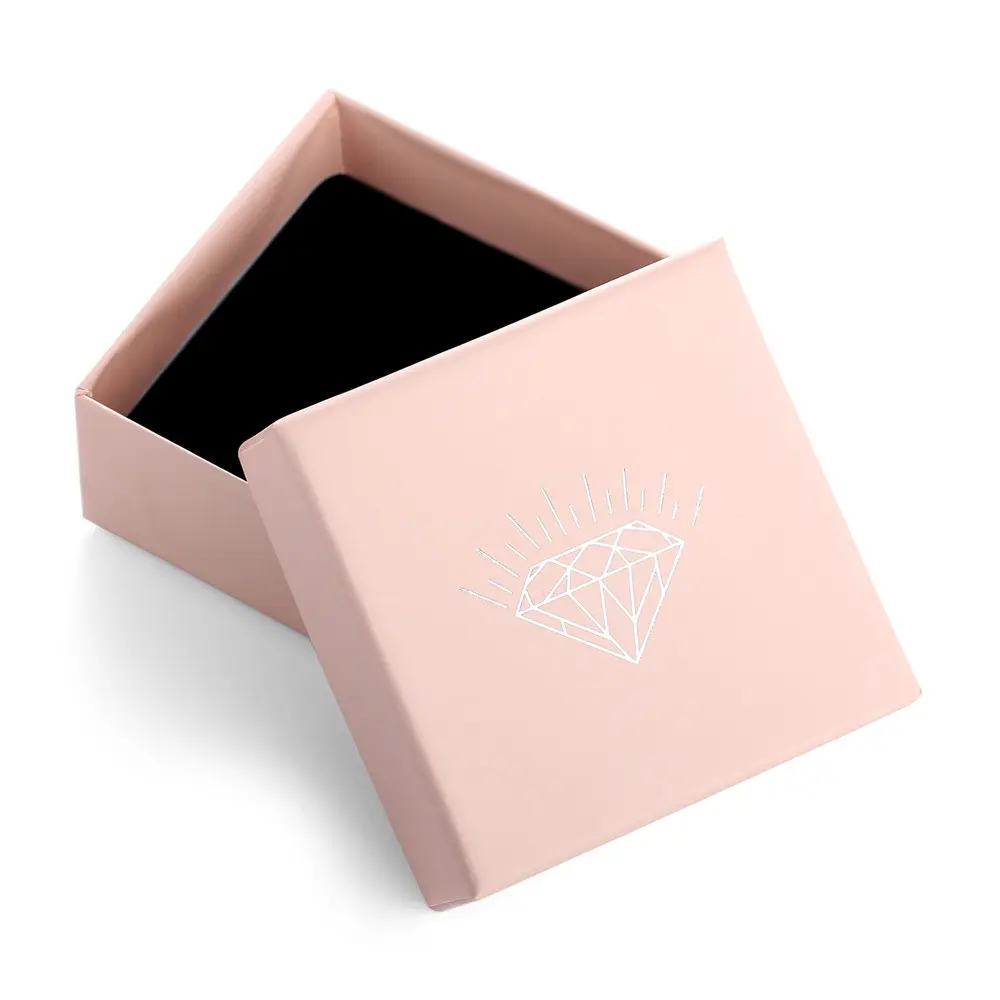 Caja de regalo de cartón con logotipo personalizado, recuerdo de boda rosa, joyería, anillo de embalaje