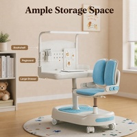 Ensemble de bureau et chaise d'étude ergonomique pour enfants en plastique intégré, réglable en hauteur manuellement, table d'écriture durable pour étudiants avec étagère