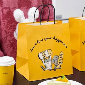 ถุงกระดาษคราฟท์สีน้ำตาลพิมพ์ลายตามสั่ง พร้อมหูหิ้ว สำหรับร้านอาหาร ฟาสต์ฟู้ด ถุงกระดาษสำหรับซื้อกลับบ้าน บรรจุภัณฑ์แบบนำกลับบ้าน โลโก้ส่วนตัว - Product Image 3
