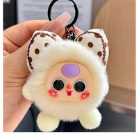 Porte-clés mignon en peluche boule de charbon, breloque de sac en forme de nœud papillon moelleux, pendentif animal Kawaii pour clés, sac à dos, voiture, cadeau pour filles