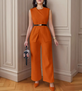 بلا أكمام قطعتين زي نسائي عمل أعلى قميص طقم فرك غربي ملابس صالون تجميل للنساء قماش احترافي - Product Image 1