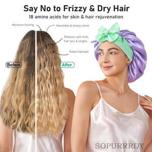 Cadeaux de fête avec logo personnalisé 22 Momme <span class=keywords><strong>Bonnet</strong></span> en soie grand <span class=keywords><strong>bonnet</strong></span> à cheveux double couche avec bandeau à nouer <span class=keywords><strong>Bonnet</strong></span> en soie pour les femmes qui dorment faveurs - Product Image 3