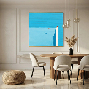 Impression d'art minimaliste sur toile avec cadre en bois, scène de piscine bleue d'été, décoration murale intérieure, peintures de natures mortes modernes - Product Image 2