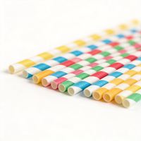 Pailles en papier biodégradables rayées bleues jetables pour thé aux perles, jus et fournitures de fête
