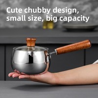 Pot à lait en acier inoxydable 316 non revêtu avec couvercle en verre trempé au design moderne manche en bois pour le chauffage des aliments pour bébés et les éclaboussures d'huile