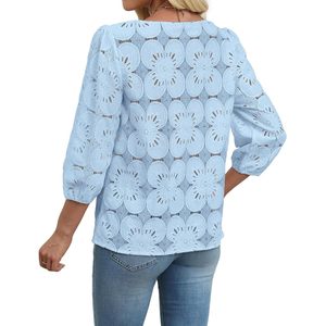 Blusa de Mujer FOXA con Manga 3/4, Encaje Calado, Estampado Floral, Transparencias, para Primavera/Verano, Casual, para la Playa o Vacaciones - Product Image 5