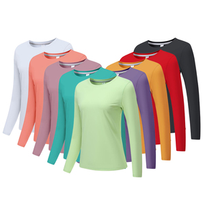 Venta al por mayor de ropa deportiva personalizada de manga larga para mujeres gimnasio camisetas estiramiento cuello redondo sudadera mujeres Fitness camisetas - Product Image 4