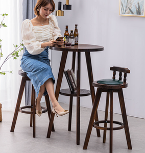 <b>Solid</b> <b>Wood</b> Carbonized bar Stool American Style Swivel bar Chair Front <b>Desk</b> Dining Table High Chair Creative Home Stool - Product Image 2
