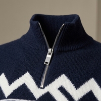Pull en cachemire de qualité supérieure pour homme, jacquard géométrique, col montant semi-zippé, style académique rétro, tricoté, pour boutique