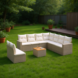 Conjunto de Sofás de Jardín de Ratán Beige, 6 Plazas, Muebles de Exterior, Diseño Contemporáneo - Product Image 2