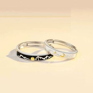 Sterling <b>Silver</b> S925 Romantic Moon Simple Couple <b>Ring</b> for Wedding Jewelry <b>Adjustable</b> Open Matched Couple <b>Ring</b> for Men Women - Product Image 1