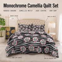 Set Sprei Terinspirasi Desainer, Selimut Bermotif Grafis Retro, Dicetak dengan Motif Bunga Anemon Berjuntai di Atas Garis-garis Monokrom OEM
