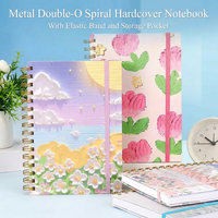 Carnet A5 à spirale double métallique avec impression artistique à l'huile, ouverture à 360 degrés, fermeture élastique et papier d'écriture 100 g/m²