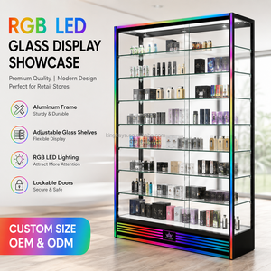 Wholesale RGB LED Retail Display Showcase Lockable <strong>Glass</strong> <strong>Cabinet</strong> with Aluminum Frame and Adjustable <strong>Shelving</strong> - Product Image 1