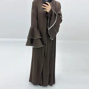 Classic Traditional Muslim Clothing 2024 New Fashion Muslim Women's Large Lace Up Long Sleeve Dresses Women's Dresses nero abaya