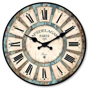 Horloge murale rustique vintage <span class=keywords><strong>Paris</strong></span> 1979 avec chiffres romains pour la décoration de la maison de campagne française, salon, chambre à coucher - Product Image 1