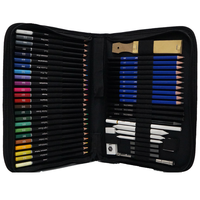 Ensemble de crayons à dessin professionnels en bois, mine noire, sac en toile, fournitures artistiques, kit multi-outils portable pour artistes, logo personnalisé