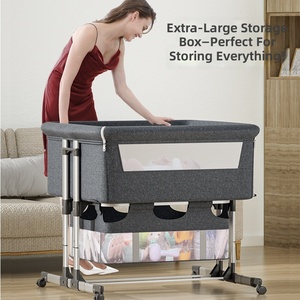 <span class=keywords><strong>Lit</strong></span> double multifonctionnel pour bébés, barrière rétractable douce pour la peau, réglage multi-niveaux, panier <span class=keywords><strong>de</strong></span> rangement et mode anti-régurgitation - Product Image 4