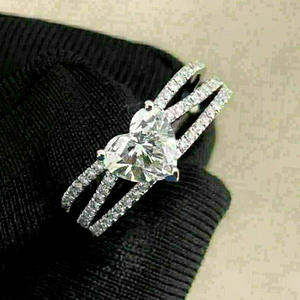 Q427 Anello di fidanzamento da donna con diamante taglio cuore in oro bianco, diamanti laterali naturali di colore G - Product Image 6