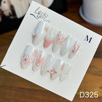 Manucure d'amande florale sculptée en trois dimensions de longueur moyenne européenne et américaine, ongles portables amovibles faits à la main.