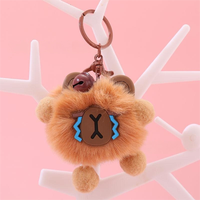 Porte-clés léger et mignon en peluche 3D avec pompon, texture moelleuse, respectueux de l'environnement, plusieurs motifs d'animaux de dessin animé, logo personnalisé coloré