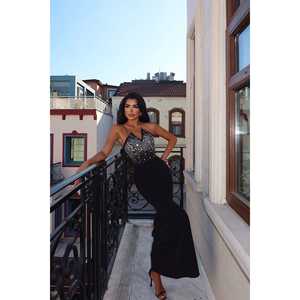 Vestido de Noche Negro Estilo Dorothy con Lentejuelas, Perlas y Plumas, Cintura Imperio, Corto, Elegante y Sencillo, Talla XL, Largo hasta el Suelo - Product Image 2