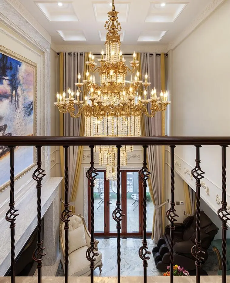 Pháp Palace trang trí sang trọng đế quốc tinh thể chiếu sáng Mall cầu thang treo thiết kế nội thất Deluxe Đèn Chùm Mặt dây chuyền đèn