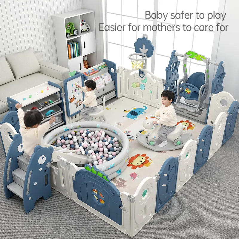 2024 plastik bayi tren Playpen ukuran besar indoorLuxure lipat bayi dewasa Playpen perawatan plastik pagar untuk anak-anak
