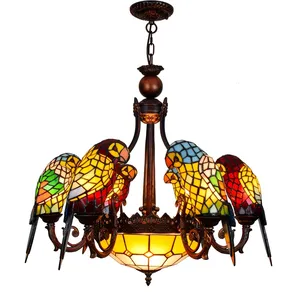 Tiffany Lampen Retro Stained Glass Lamp Vogel Kroonluchter Kamer Slaapkamer Woonkamer Licht Hangende Kristallen Verlichting Papegaai Vogels