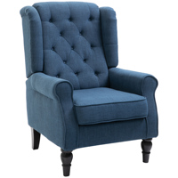 Fauteuil d'appoint moderne en tissu écologique capitonné avec dossier haut, accoudoirs arrondis rembourrés et assise épaisse bleue
