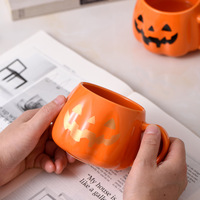 Cadeau créatif pour Halloween, tasse en céramique en forme de citrouille résistante aux hautes températures, tasses rétro de style cartoon pour couple avec une poignée