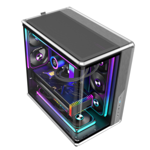 Boîtier PC <span class=keywords><strong>Tour</strong></span> Complète Panoramique en Verre Trempé avec Panneau Latéral en Verre Blanc, Armoire CPU ATX pour Ordinateur de Jeu avec Refroidissement - Product Image 2