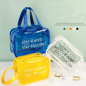 Custom Printing Logo Azul Amarelo Branco PVC Cosmetic Bag <span class=keywords><strong>Zipper</strong></span> Travel Waterproof PVC Makeup Bag