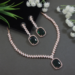 Conjunto de Joyería de Moda para Mujer, Collar y Aretes Colgantes con Circonita Cúbica Chapada en Oro Rosa y Diamantes Americanos, Color Verde - Product Image 5
