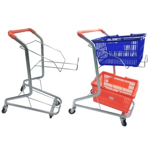 Chariot à courses rose supermarché épicerie colorée chariot à deux niveaux en métal - Product Image 4